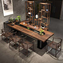 Black gold wood flowing water tea table fish farming circulation tea table landscape integration simple modern kung fu tea table and chair combination