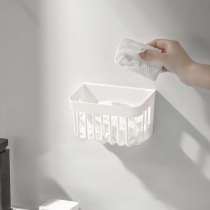 White simple household hollow wall-mounted punch-free adhesive storage box storage basket multi-purpose storage rack sundries