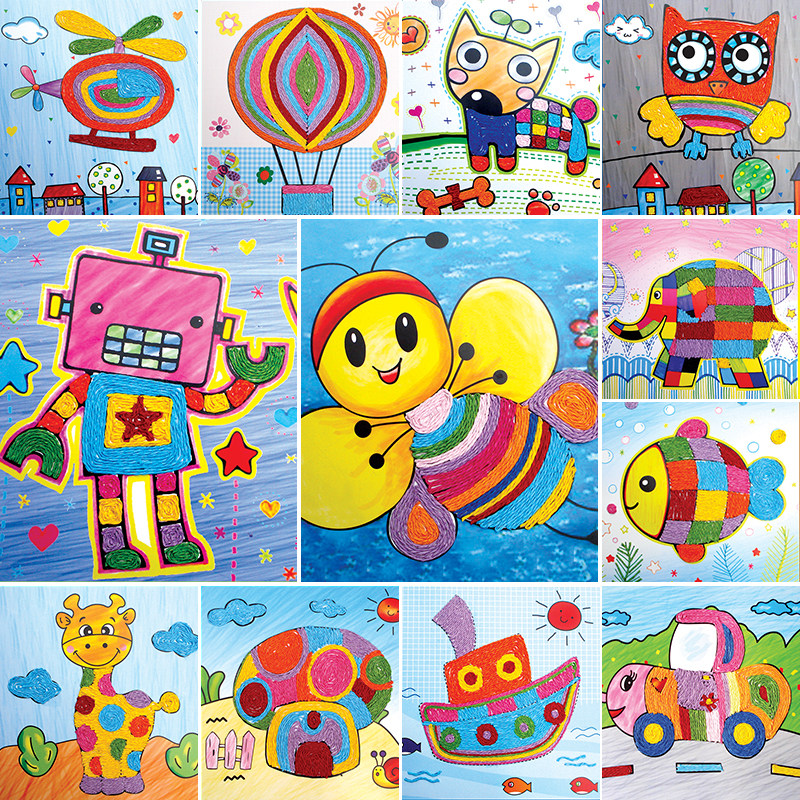 Fine Art Puzzle Paper Rope Painting Children Handmade Materials Nursery School DIY Adhesive Painting Rope Art Toys