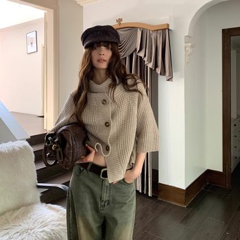 Fruit core lazy stick knitted wool short cardigan