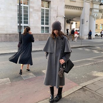 Fruit core universe detachable poncho style double-sided woolen coat