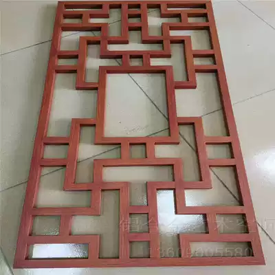 Imitated Wood aluminum alloy antique flower grid wall panel hollow partition window flower hotel screen decoration material customization