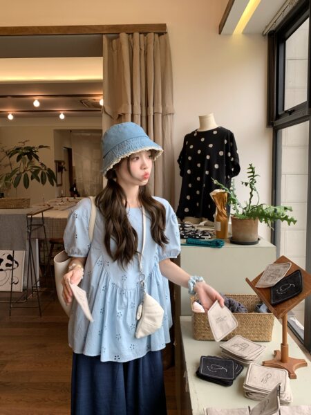 Wawa Maternity Wear 2026 Summer Sweet and Cute Age-Reducing Hollow-Out Short-Sleeve Top + Pants Loose Slimming Two-Piece Set