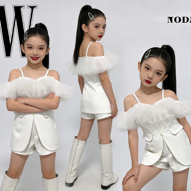 Children's Photography Clothing White Suit Suspender Skirt Kids t Competition Fashion Stylish Girl Model Runway Trendy Outfit Children's Photography Clothing White Suit Suspender Skirt Kids t Competition Fashion Stylish Girl Model Runway Trendy Outfit