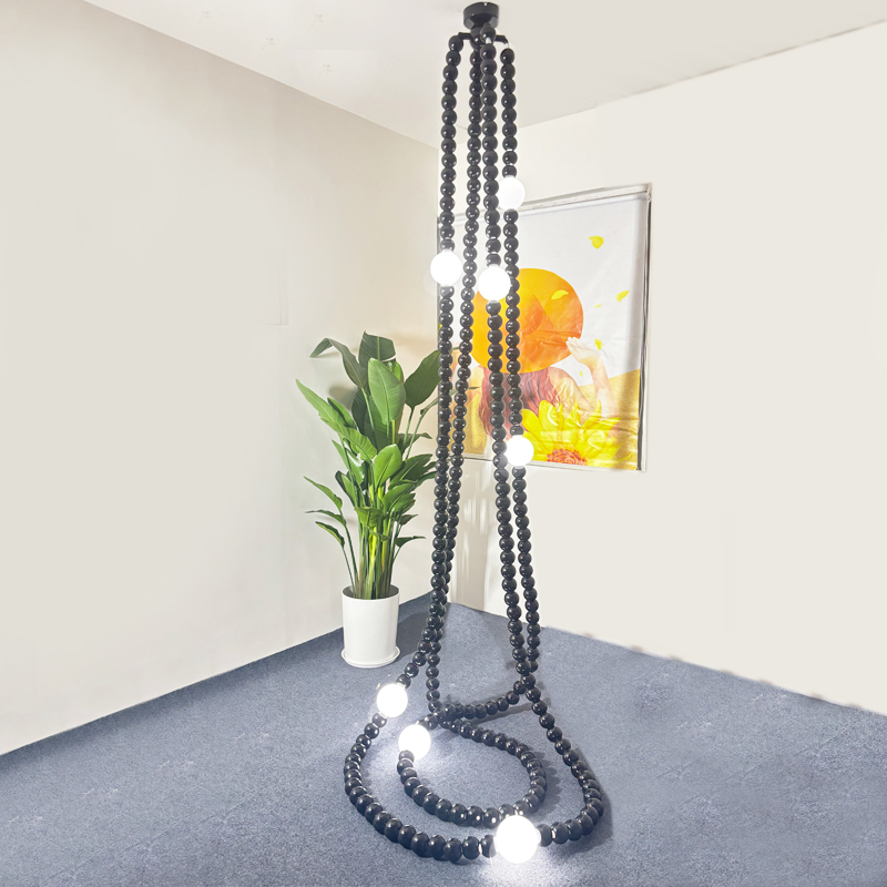 French Black Pearl Necklace Chandelier House Hotel Club Decorative Light Loft Duplex Rotating Staircase Personalized Chandelier