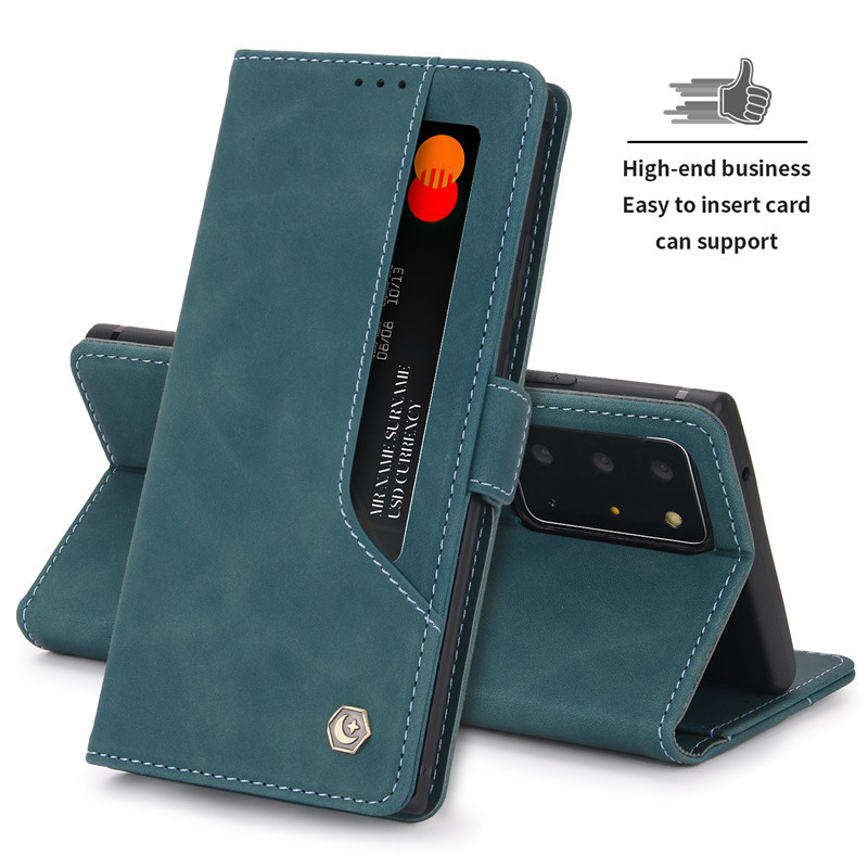 Suitable for Samsung Note20/10/9 Phone Case + Protective Cover Plus Genuine Leather Case Ultra Full Coverage Pro Anti-Drop Galaxy Soft Case Note10 Silicone Flip Cover Retro Magnetic New Model