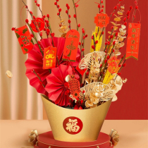 Golden eucalyptus artificial flower set floral fan leaf ginkgo wedding flower arrangement material home rich fruit red fruit