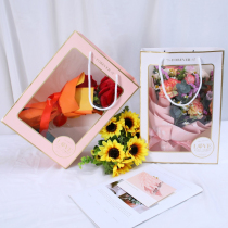 Flower packaging rectangular portable flower box fashion transparent pink window bag handbag mother's day bouquet material