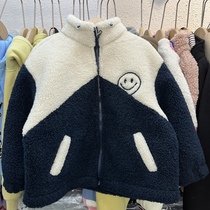 Clearance non-returnable childrens clothing for boys and girls contrasting color wool sweaters medium and large childrens smiling fur one-piece coats annual style coats