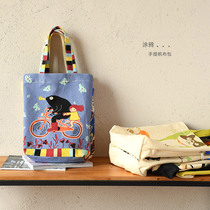 Canvas Republic of Tote Bag Shoulder shoulder bag Women Canvas Bag Commuter Environmental Shopping Bag Ribbon Japan and Korea Illustration