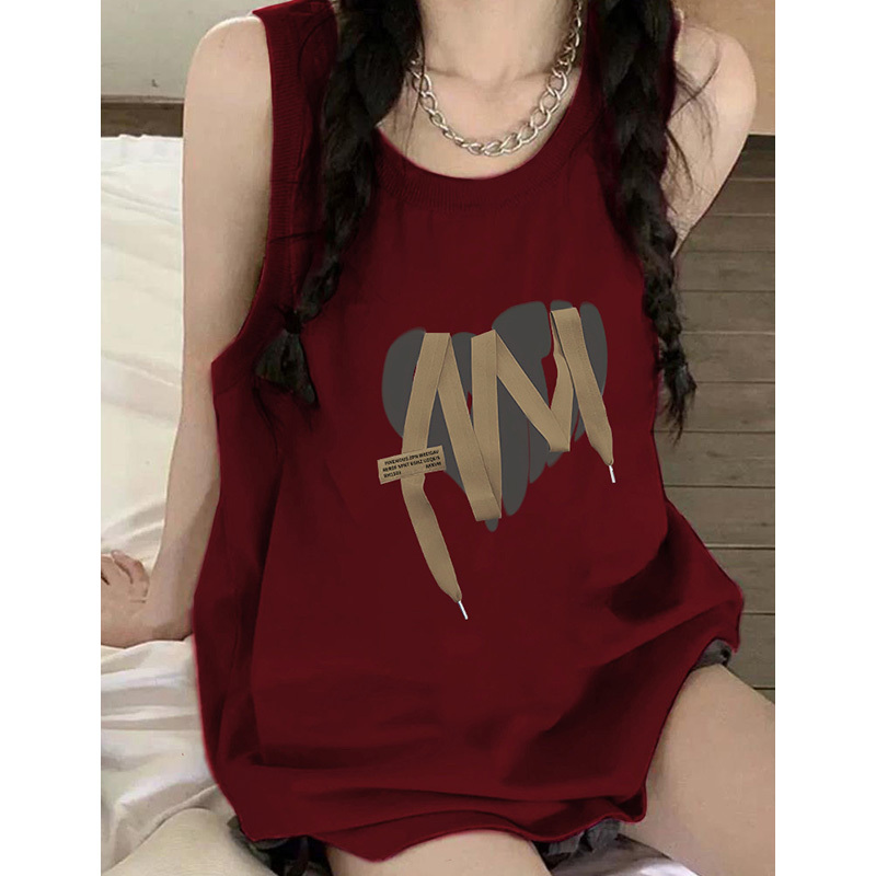 Vintage Street Style Burgundy Sleeveless Vest for Women, Chinese Trendy Outerwear, Loose Fit, Inner Layer, Niche Tank Top, Summer Wear