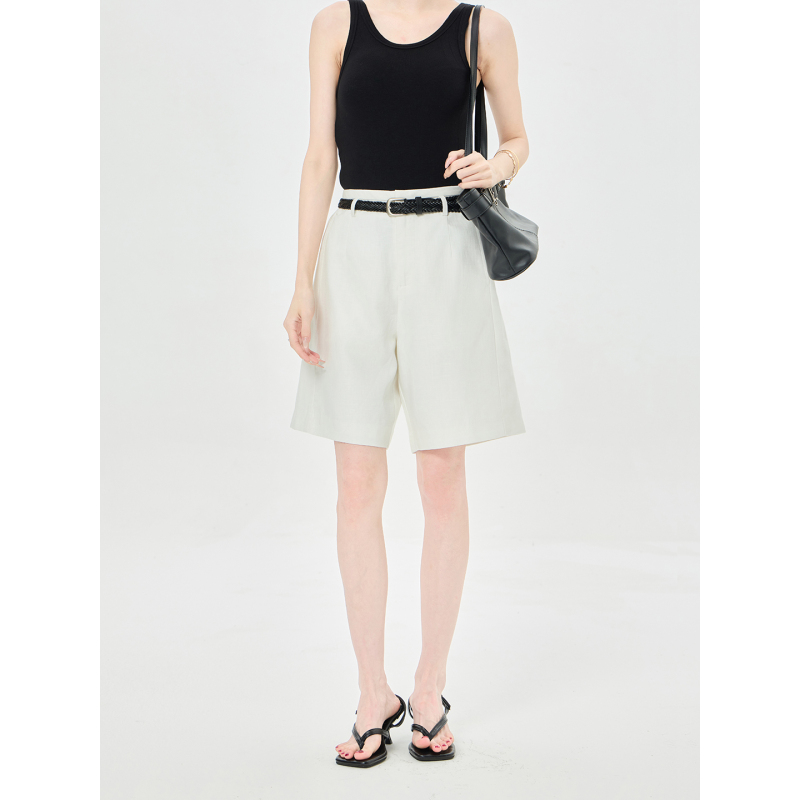 Old Money Style White Linen Shorts for Women, Summer New Thin High-Waisted Loose Slimming Bermuda High-End Mid-Length Shorts Old Money Style White Linen Shorts for Women, Summer New Thin High-Waisted Loose Slimming Bermuda High-End Mid-Length Shorts