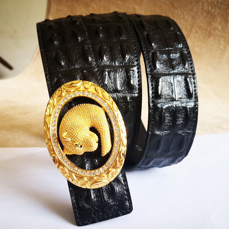 Lucani Belt Man Authentic Crocodile Belly Strap Smooth Buckle Stainless Steel Lavish Genuine Leather Pants Belt Male