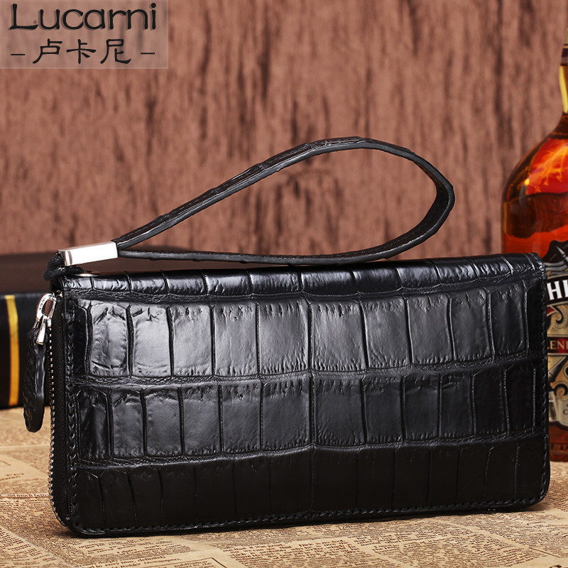 Avocado Leather Man Long Purse Genuine Leather Fashion Casual Business Crocodile Belly Leather Hand Bag Belly Leather Handbag