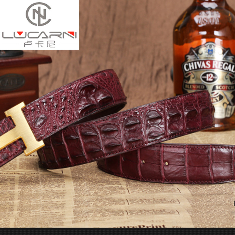 Avocado Leather Men Leather Strap Genuine Leather Business Casual Belt Fashion Plate Buttoned Pants With New Wine Red Glossy