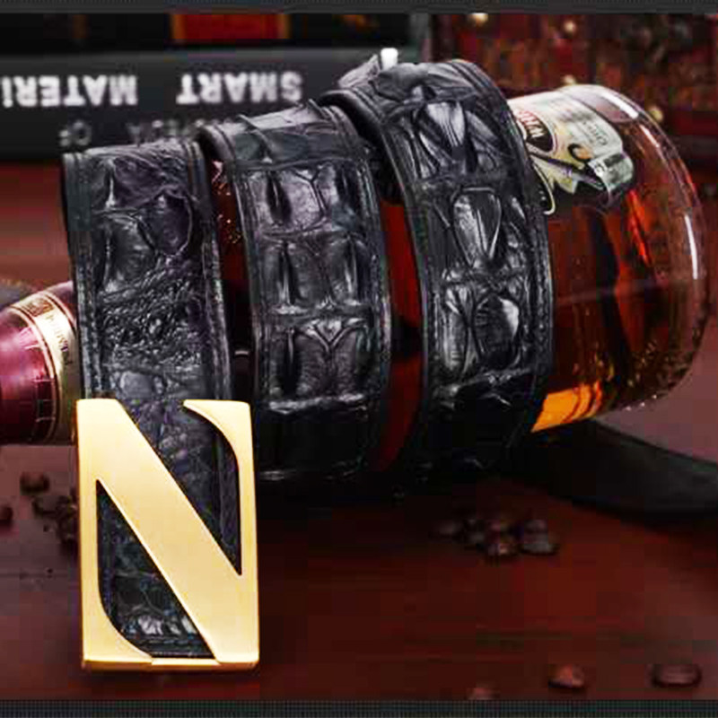 Avocado leather leather belt glossy men genuine leather smooth buckle Leisure business belt Men's Korean version Trend pants with light body wave