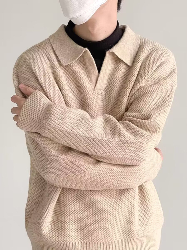 Stylish Notched Collar Knit Sweater for Men, Soft and Breathable, Solid Color Versatile Casual Knitwear, Polo Shirt Trend Stylish Notched Collar Knit Sweater for Men, Soft and Breathable, Solid Color Versatile Casual Knitwear, Polo Shirt Trend