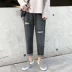 Quần cá tính nam vá lỗ quần jeans nam thủy triều thương hiệu hip-hop chín điểm Quần cũ lỏng quần thẳng - Quần jean quần tây nam Quần jean