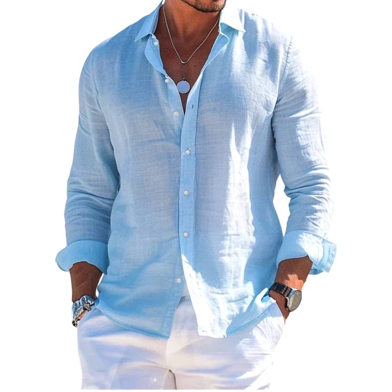 European Cotton and Linen Wrinkled Shirt for Men, High-End Slim-Fit Long-Sleeved Sun Protection Cardigan, Linen Breathable Casual Work Shirt