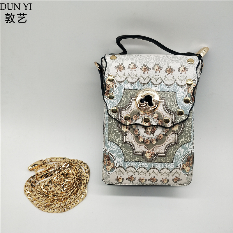 Túi Đôn Hoàng Túi Messenger Ví da PU túi điện thoại mẫu tảo Mogao Grottoes lưu niệm - Ví tiền đồ da handmade