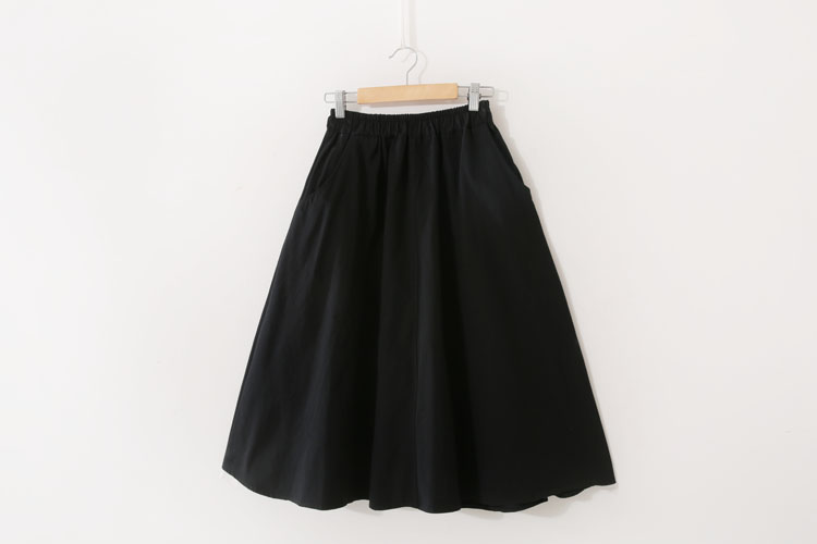 Váy thu đông 2018 có cạp cao thun co giãn mỏng màu trơn túi sinh viên đơn giản retro cotton dài chân váy cho người lùn
