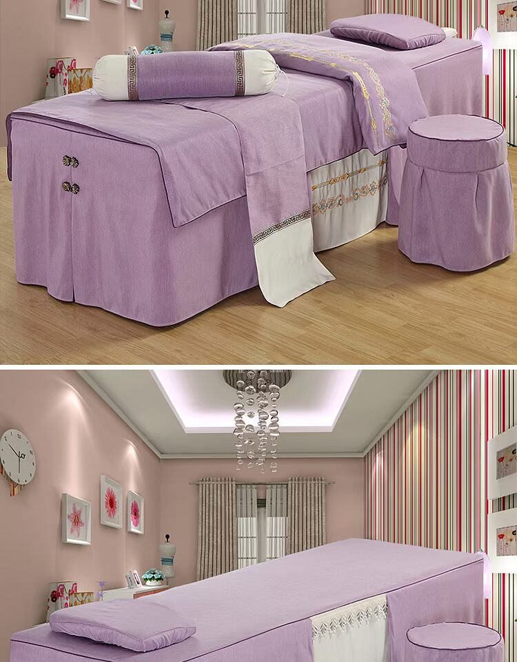 Beauty khăn trải giường gia đình bốn châu Âu cao cấp vải pha trộn thêu denim bông là trong một thẩm mỹ viện có thể được tùy chỉnh - Trang bị tấm ga spa