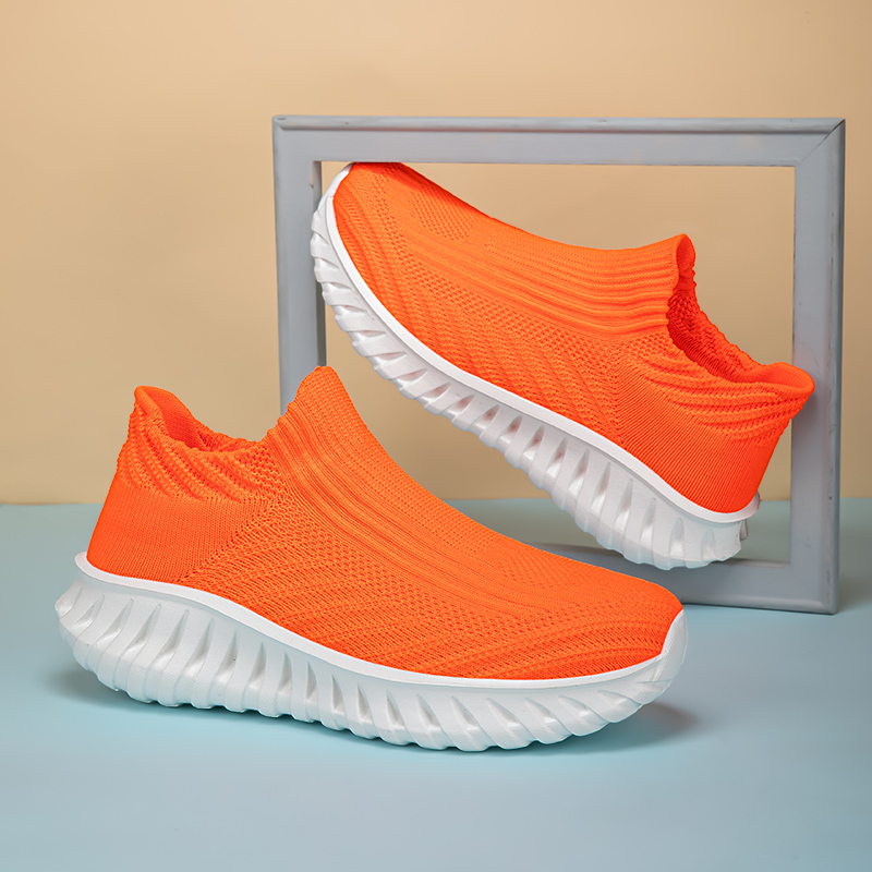 Breathable Mesh Sneakers Orange Orange Yellow Red Walking Socks Shoes Fitness Aerobics Couple Shoes Men and Women