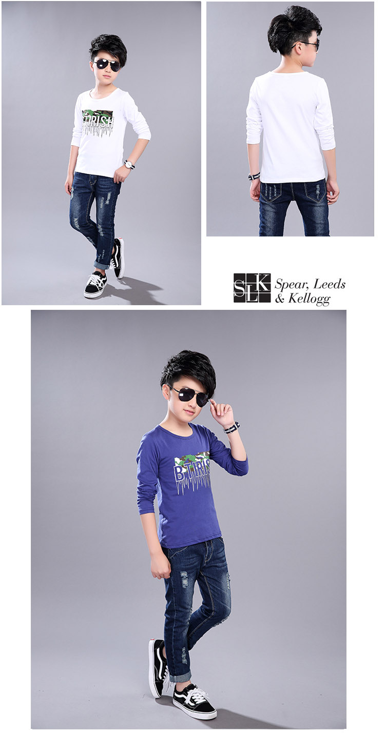 2018 new boy áo thun dài tay mùa xuân và mùa thu bé trai áo sơ mi trắng bé trai mùa thu chạm đáy áo trẻ em từ bi 8 áo thun trơn bé trai