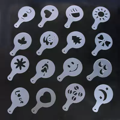 Plastic flower mold fancy coffee printing model thick coffee milk bubble spray template 16 sets