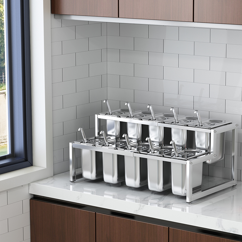 Stainless steel Number of pots Shelf Milk Tea Shop Special Jam Box Commercial Sauce Box Shelf Pearl Basin Sauce box Plaid