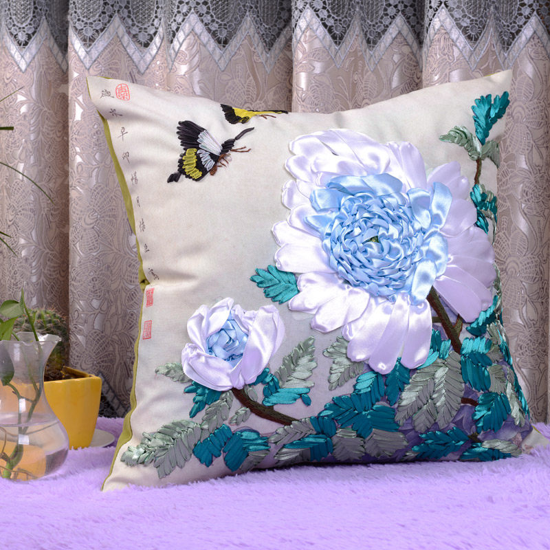 5D丝带绣新款印花十字绣抱枕套件一对汽车客厅卧室沙发靠枕垫车枕