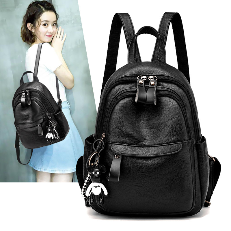 Double Shoulder Bag Women 2023 New Fashion Tide Han Edition Large Capacity 100 Ride Soft Leather Lady Backpack Travel Bag bag-Taobao
