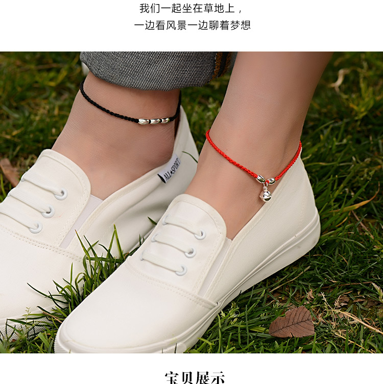 Sterling Silver Bell Red Rope Anklet Phụ nữ dệt kim bằng tay Cặp chân dây Retro Đàn ông vòng chân Hàn Quốc Năm gió Hàn Quốc lắc chân đẹp độc