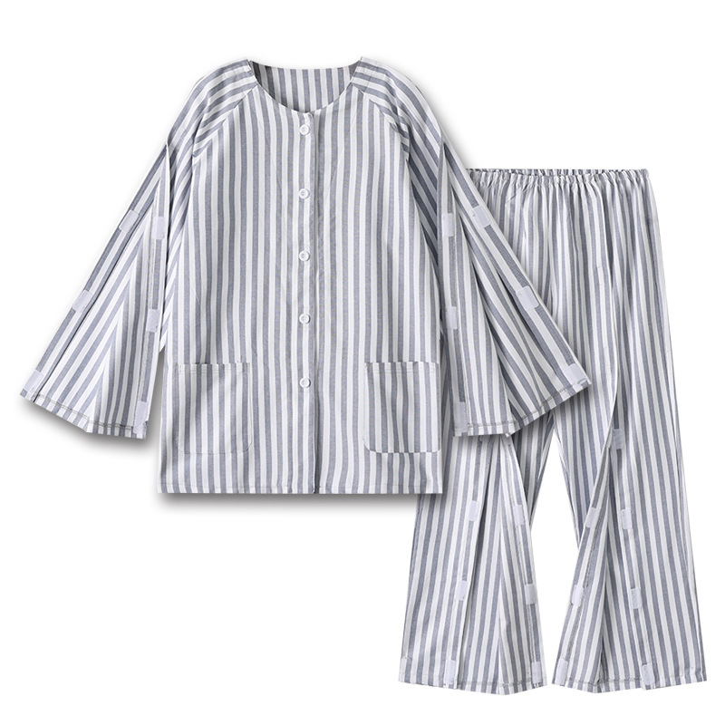 Spring and Autumn Nursing Clothing Picc Catheter Insertion Easy to Put on and Take Off One-Piece Fracture Bedridden Paralysis Special Hospital Gown Pure Cotton Pajamas