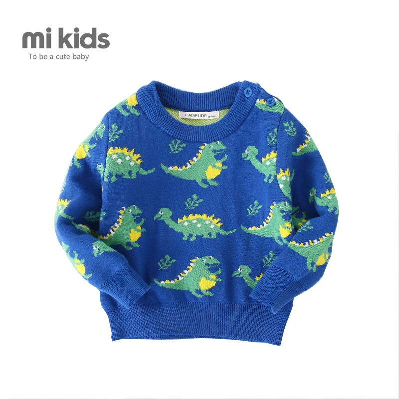 Autumn and Winter Pure Cotton Comfortable Children's Unisex Baby Cartoon Christmas Sweater Pullover Cute Dinosaur Jacquard Knitwear Trendy