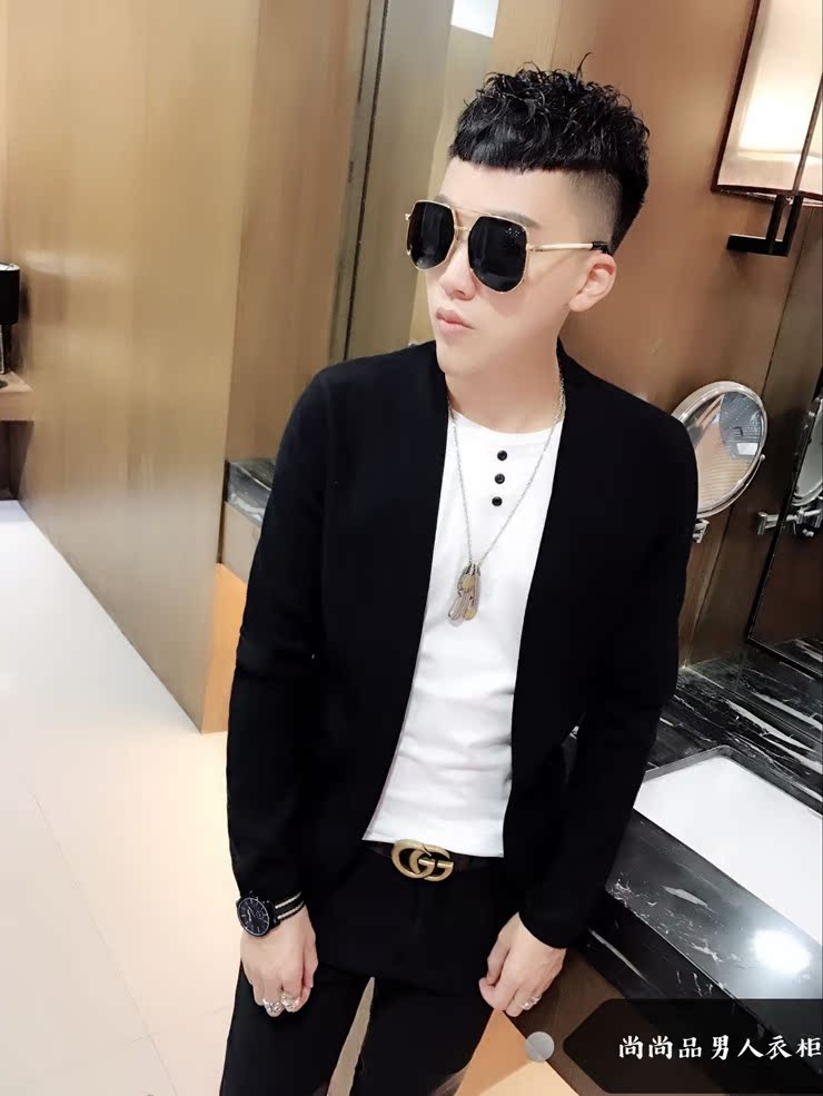 Thu đông mới 2018 Thời trang nam Hàn Quốc Áo len mỏng cardigan giả hai vòng cổ đan áo khoác nam áo nam