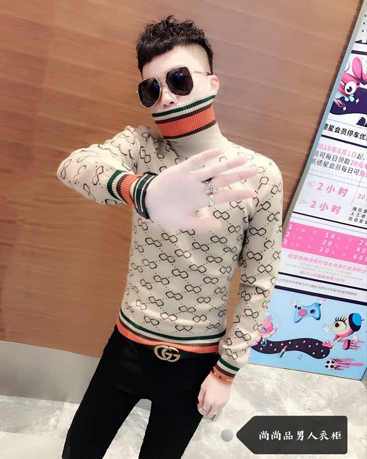 Anh chàng xã hội 2018 mùa đông mới áo len cao cổ nam Hàn Quốc Slim xu hướng áo len đáy áo nam đẹp