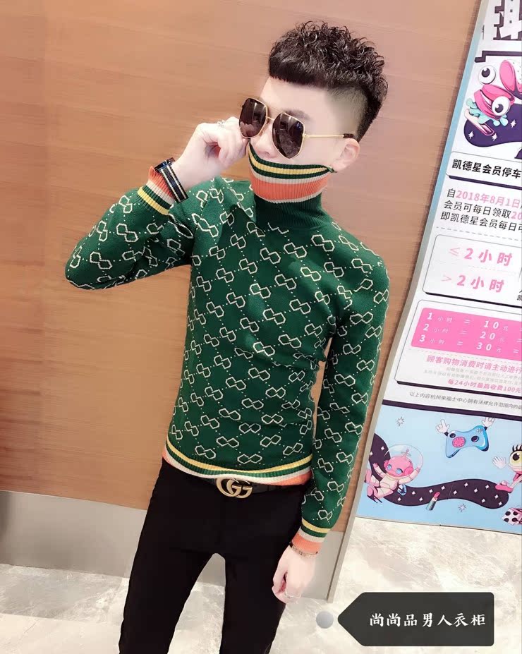 Anh chàng xã hội 2018 mùa đông mới áo len cao cổ nam Hàn Quốc Slim xu hướng áo len đáy áo nam đẹp