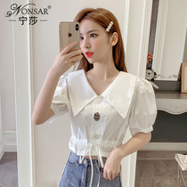 Ningsha 2021 summer new small fresh fashion lapel short-sleeved top foreign style shirt feminine temperament foreign personality sleeves