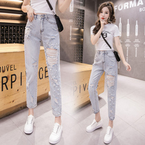 2022 Spring Summer New nails New Nails Lousy Big Broken Hole Beggar Pants High Waist 90% Hearts Machine Jeans Children Trend