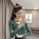 Mùa xuân 2019 mới khí chất lụa sáng màu hàng đầu phiên bản Hàn Quốc của áo sơ mi giảm béo mỏng tay áo len cổ chữ V áo gile len