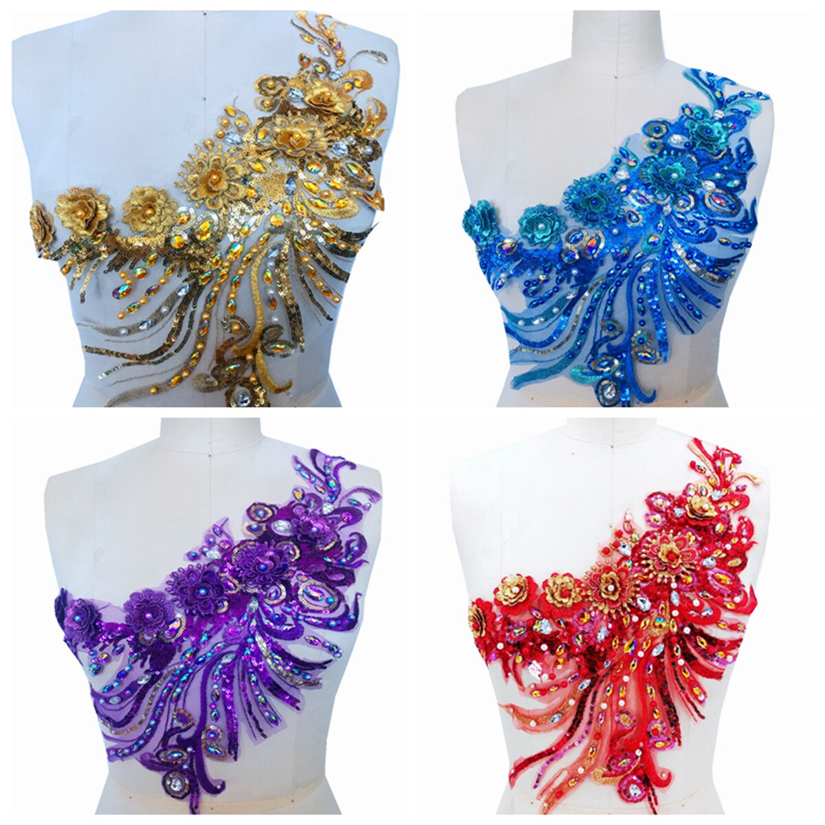 New 4 colors Heavy work nail pearl water drill with flower solid lace flower wedding dress gown lace lace lace DIY accessories red