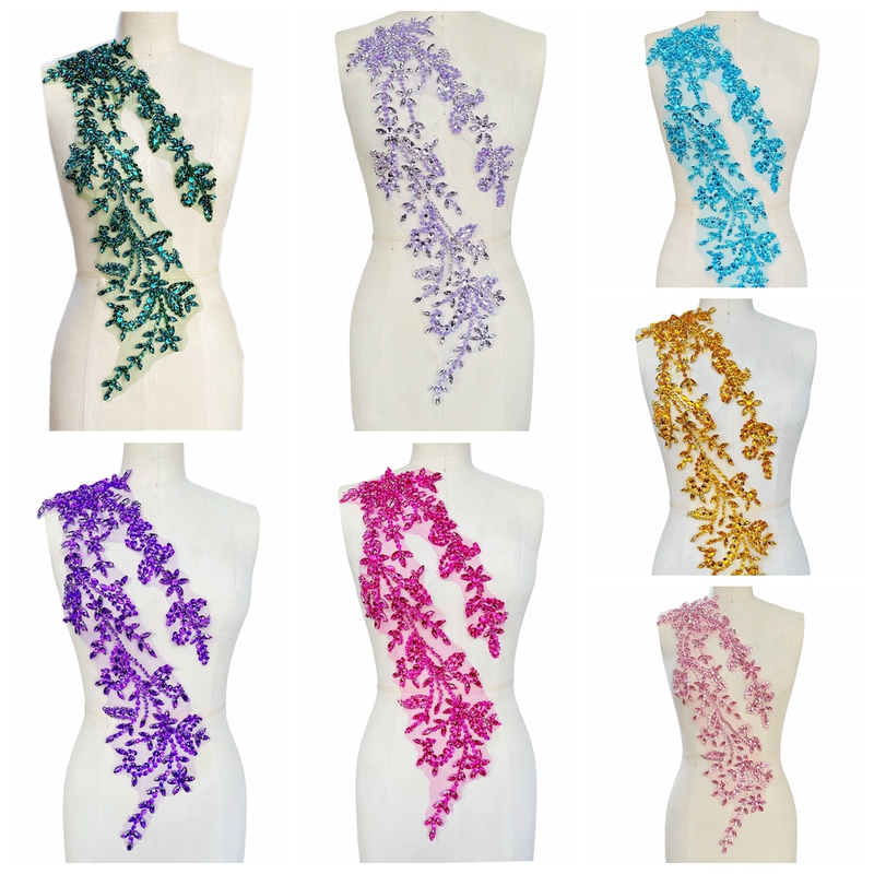 T40 # Super Shiny Heavy-Duty Sewn Multi-Color Rhinestone Lace Applique Dress Accessories Hand-Beaded Luxury Rhinestone Embellishments