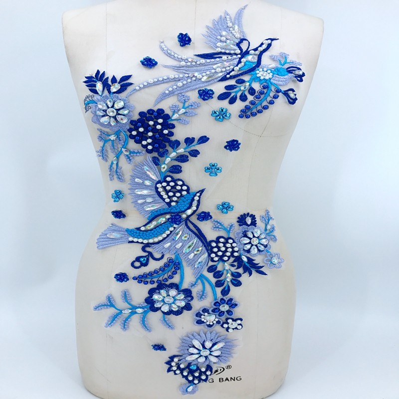 15# Purple blue embroidered pearl sticker blue blue sliced flower water drilling flower wedding dress show accessories