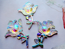 Hand Sewn Water Drill Purple Red Blue Gold Resin Solid Large Rose Flower Water Drill Clothes Bag mobile phone Decorative Accessories