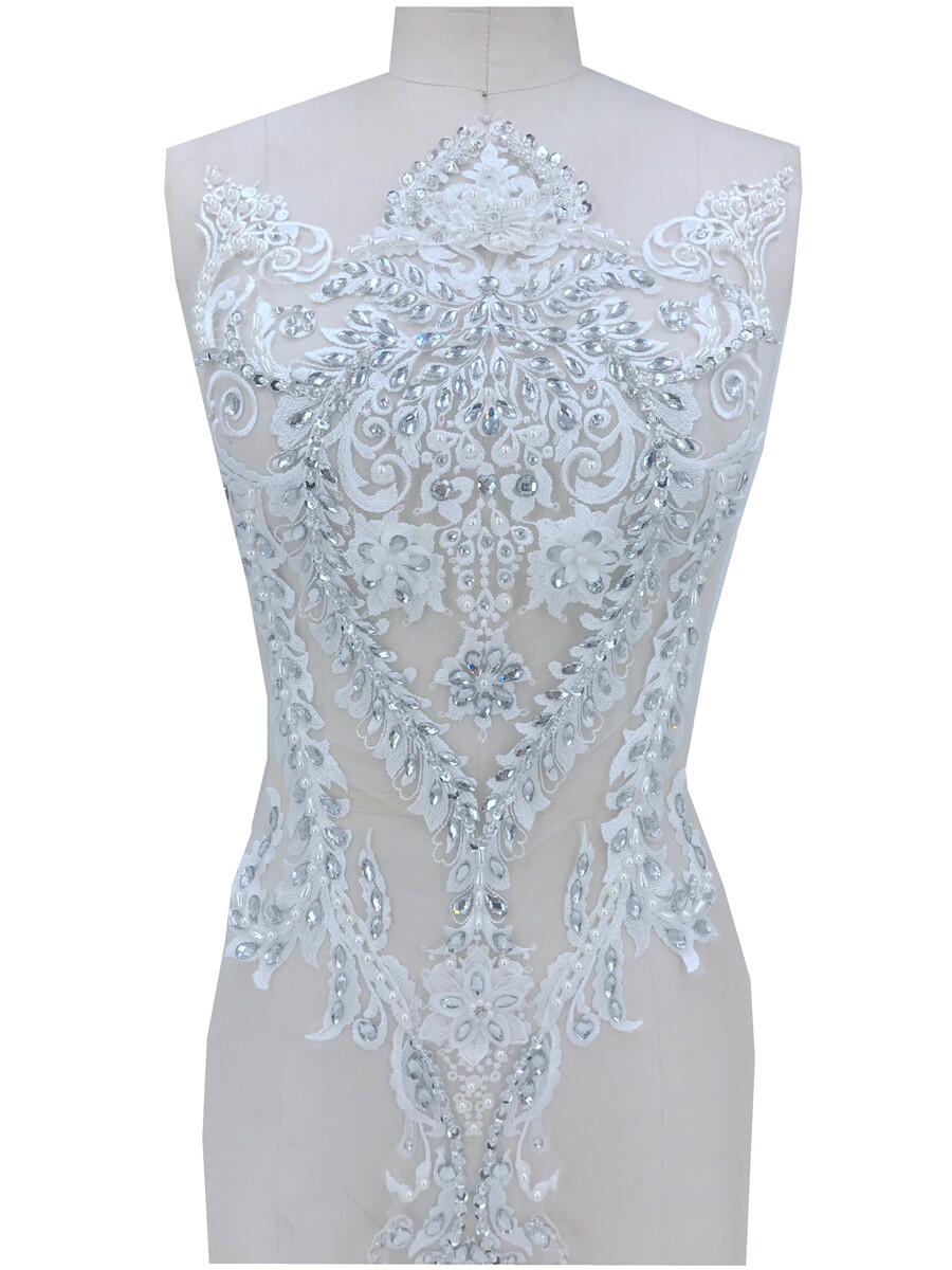 Hand-pearl stereo patch with pearl lace flowers bride wedding dress accessories diy clothing lace material