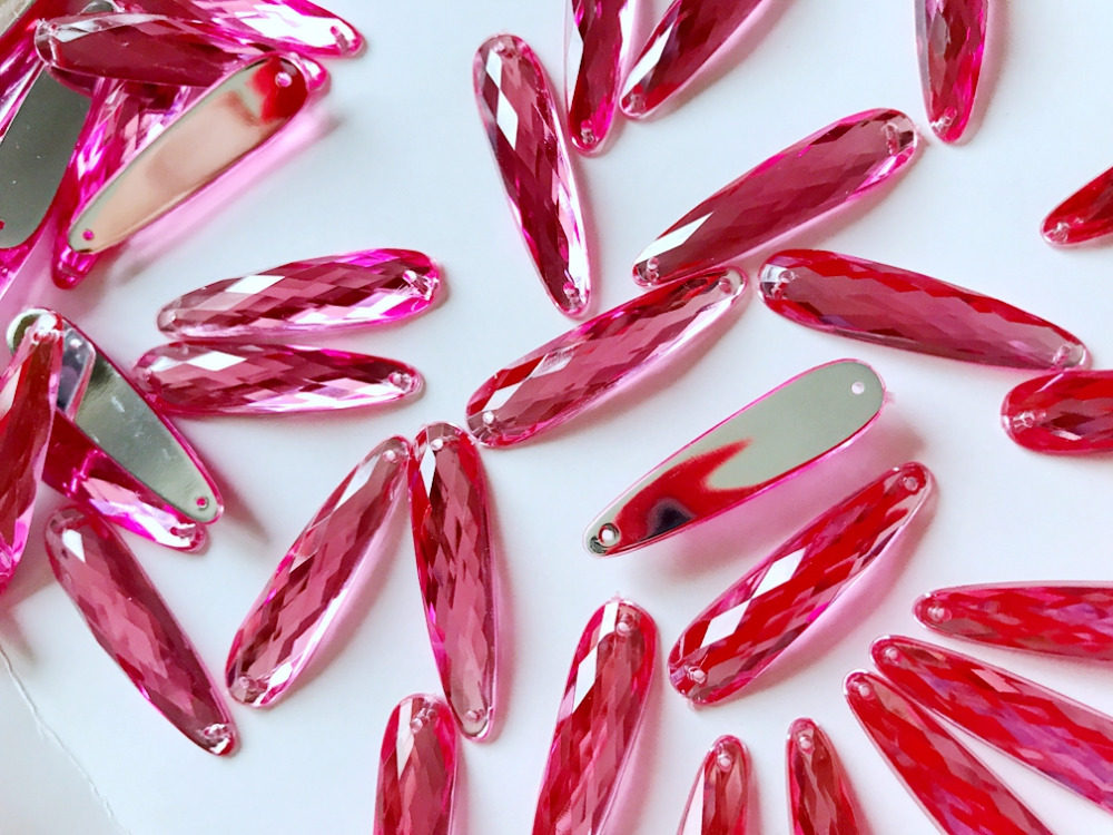 Pink long rhinestone flat bottom hand-stitched DIY decorative drill costume dress accessories accessories 9x36mm