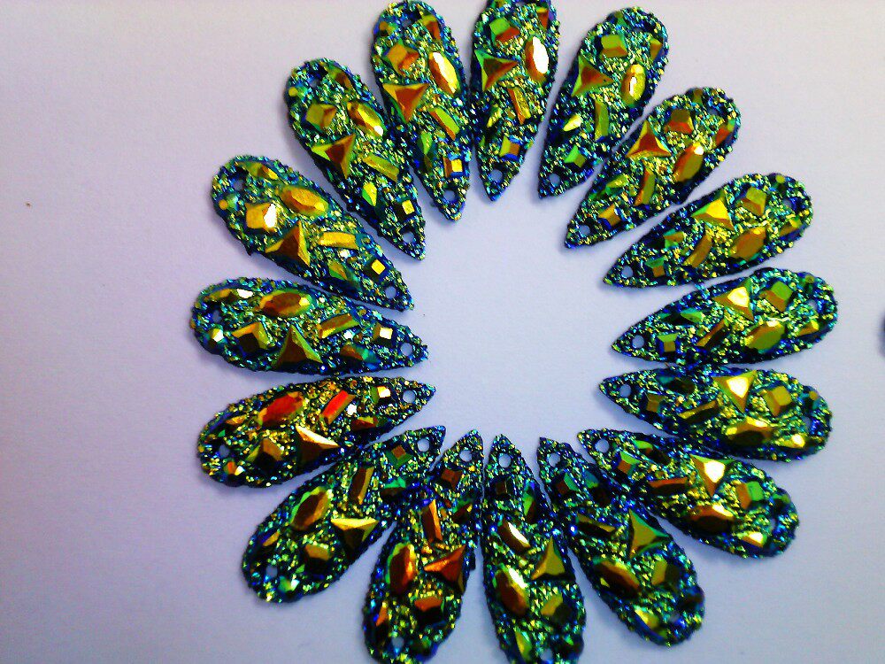 Blue gold long water drop drill hand sewing drill clothes drill flat bottom 2 holes decorative drill DIY decorative accessories