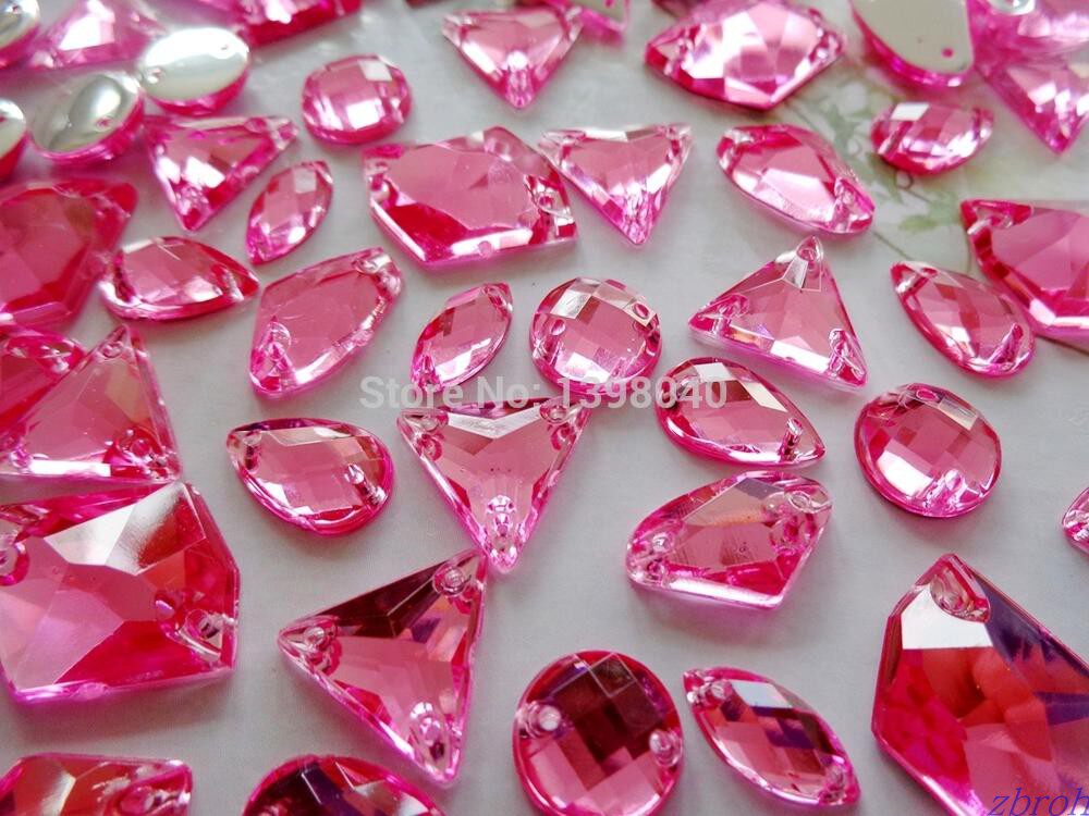200 pink mixed shape Size hand-stitched Twin Holes Flat Bottom Drill Crystal Diamond Dress Bag Accessories