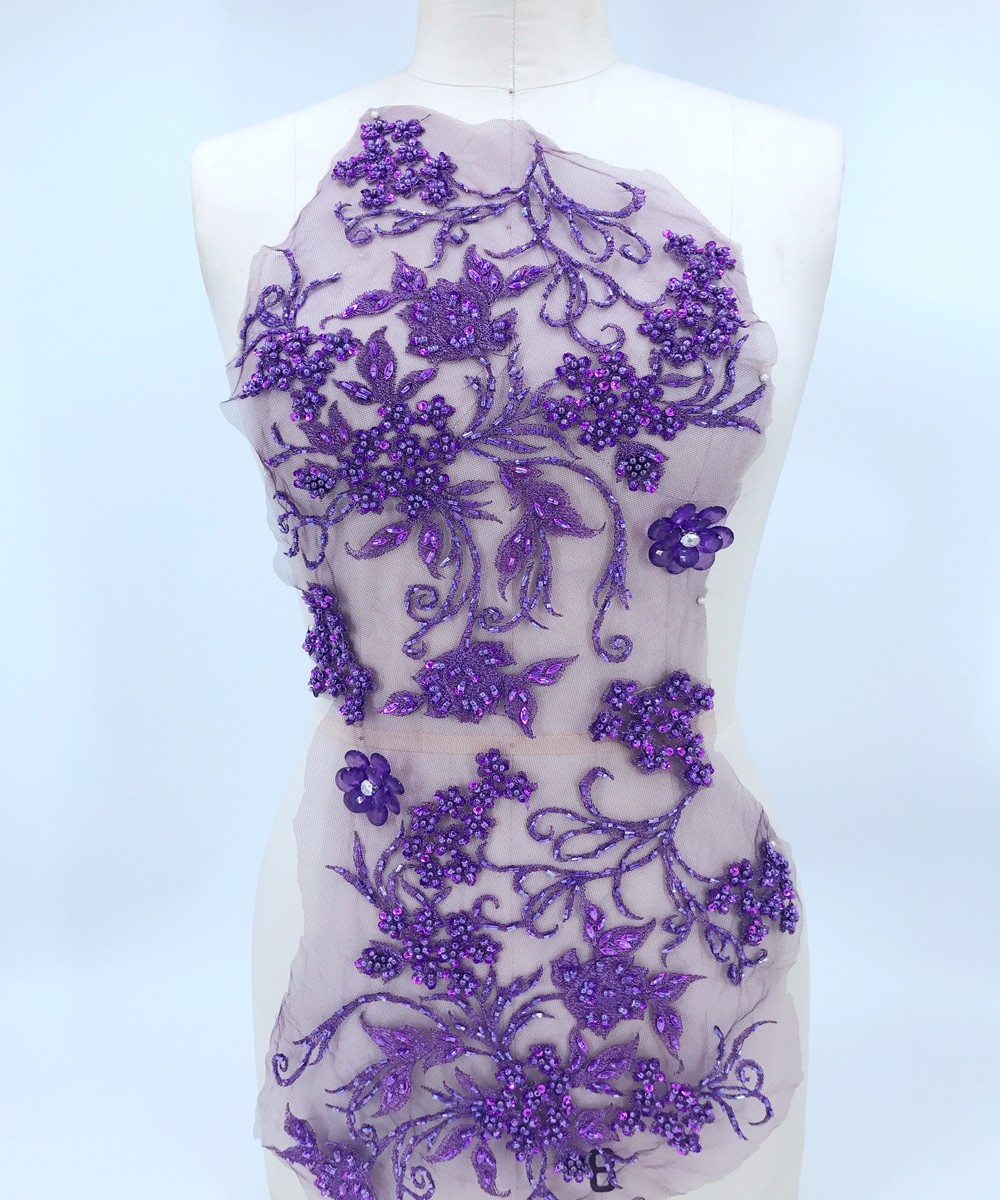 14# Heavy industry purple beaded lace accessories three-dimensional flower applique diy accessories material flower piece